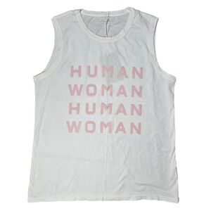 Everlane The 100% Human Woman Cotton Muscle Tank White Pink Graphic Size M NWT